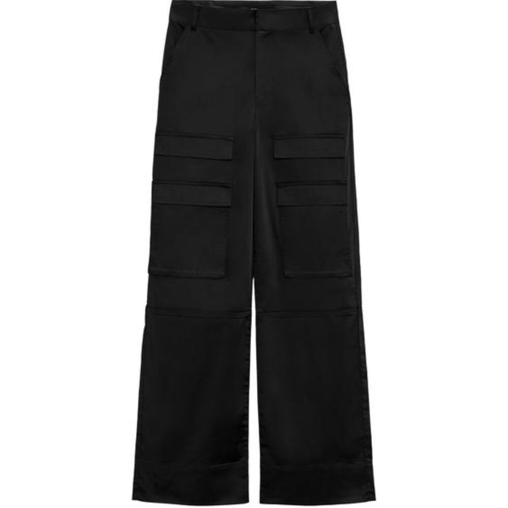 NWOT Zara Satin Effect Cargo Pants - Size Small - Black